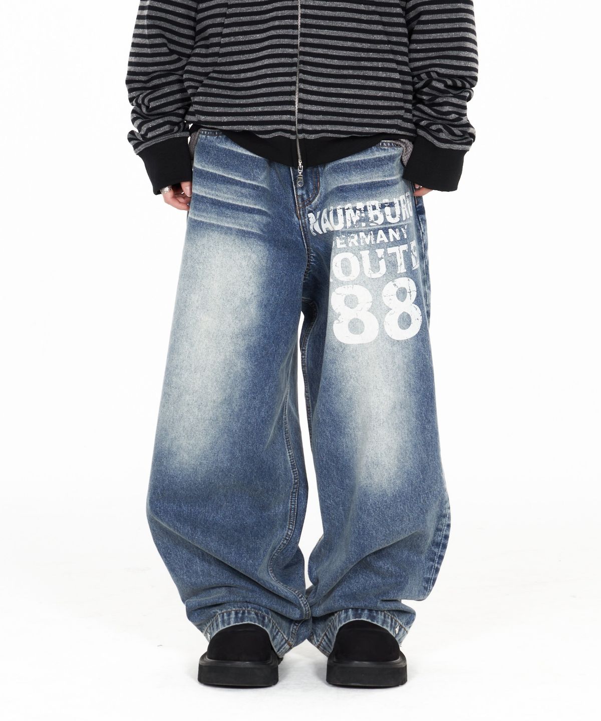 아이돈워너셀(IDWS) Inter Print Denim Pants Indigo