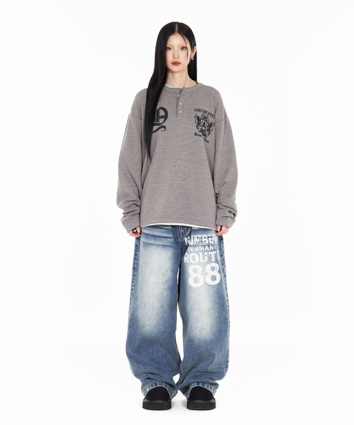 아이돈워너셀(IDWS) Inter Print Denim Pants Indigo