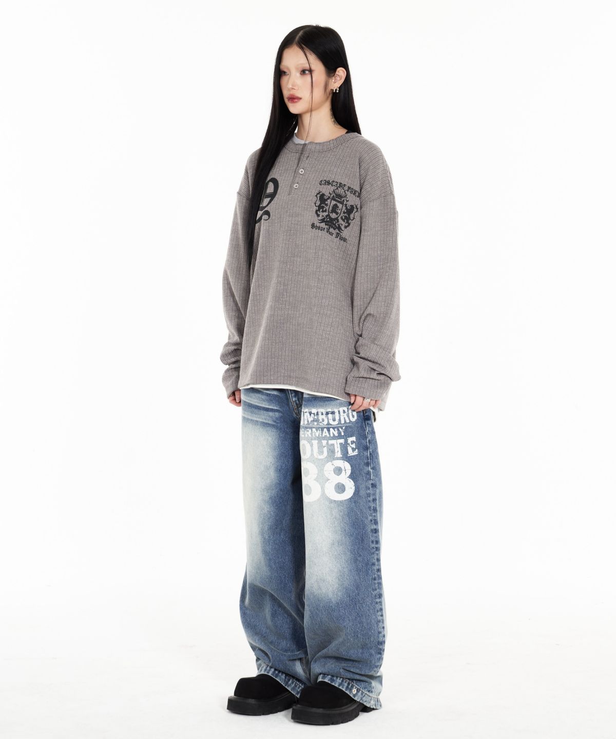 아이돈워너셀(IDWS) Inter Print Denim Pants Indigo