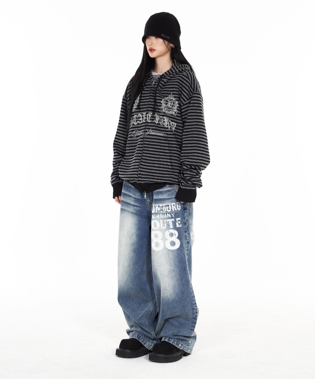 아이돈워너셀(IDWS) Inter Print Denim Pants Indigo