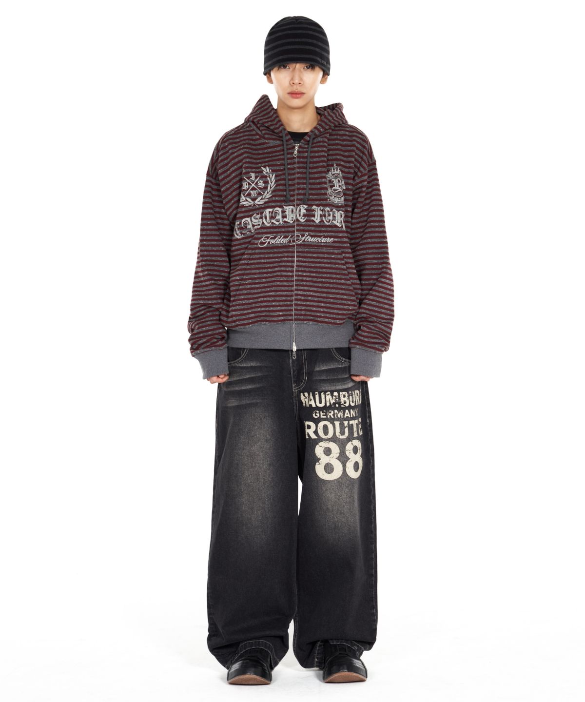 아이돈워너셀(IDWS) Inter Print Denim Pants Black