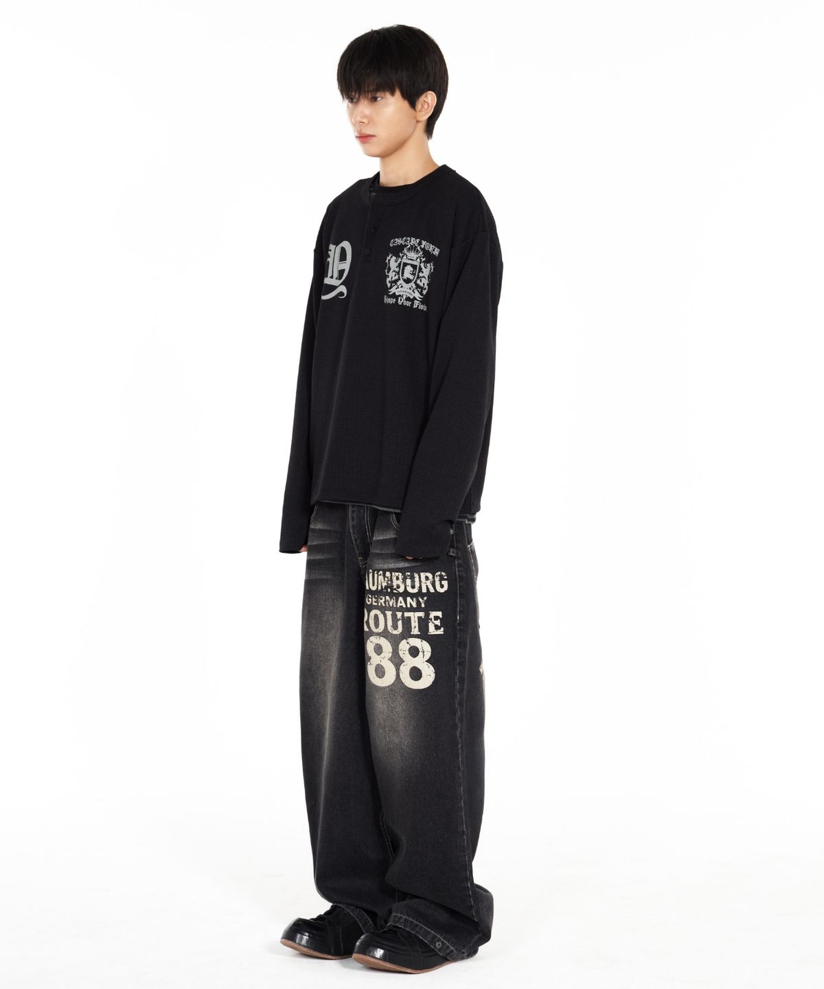 아이돈워너셀(IDWS) Inter Print Denim Pants Black