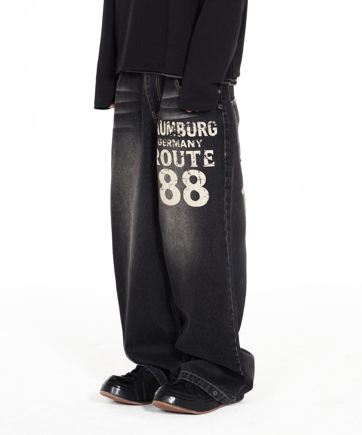 아이돈워너셀(IDWS) Inter Print Denim Pants Black