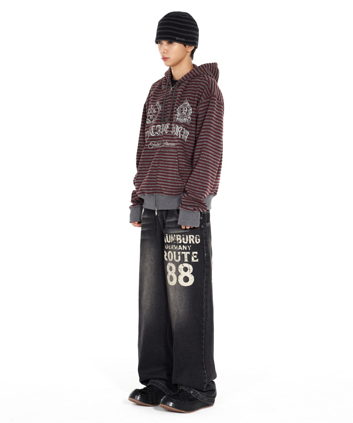 아이돈워너셀(IDWS) Inter Print Denim Pants Black