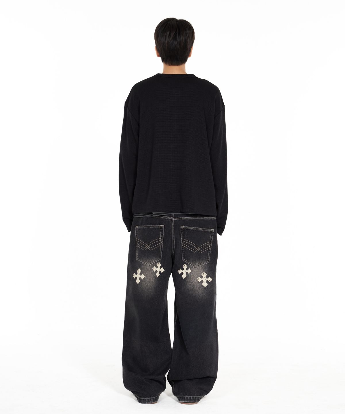 아이돈워너셀(IDWS) Inter Print Denim Pants Black
