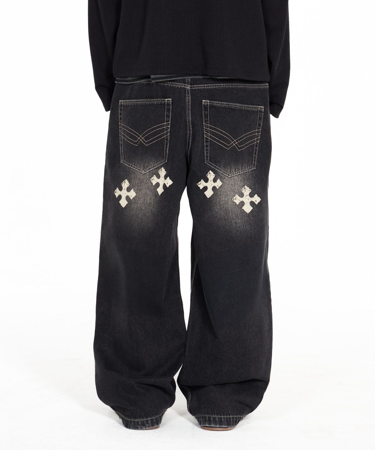 아이돈워너셀(IDWS) Inter Print Denim Pants Black