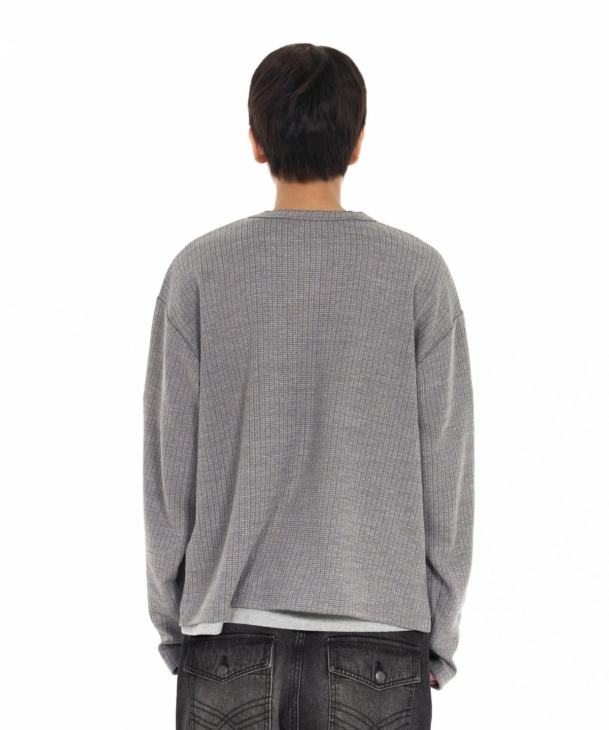 아이돈워너셀(IDWS) Shape Henley Neck Long Sleeve Gray