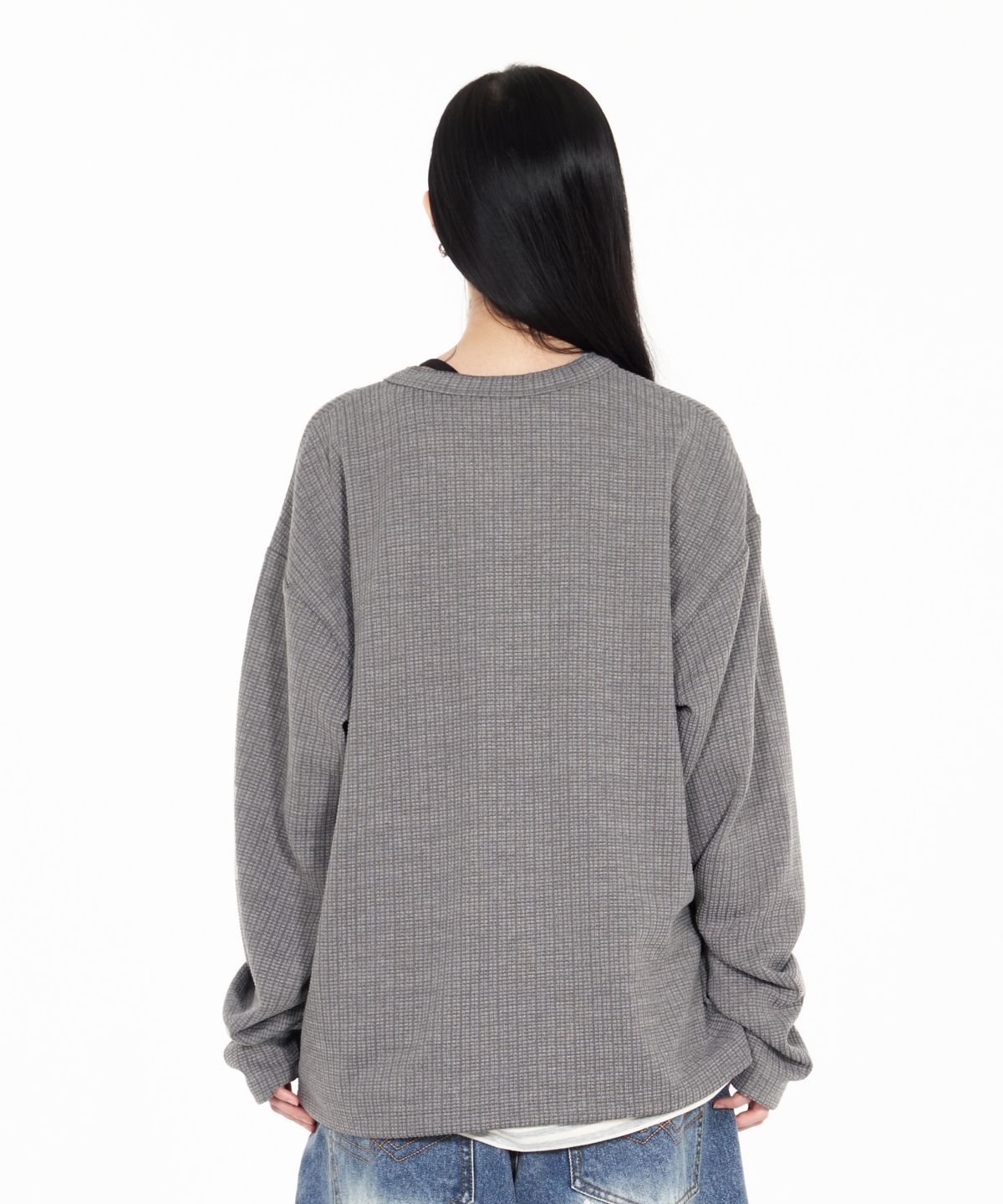 아이돈워너셀(IDWS) Shape Henley Neck Long Sleeve Gray