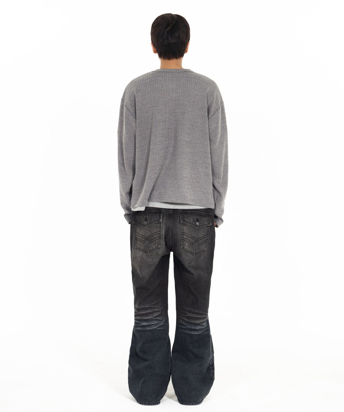 아이돈워너셀(IDWS) Shape Henley Neck Long Sleeve Gray