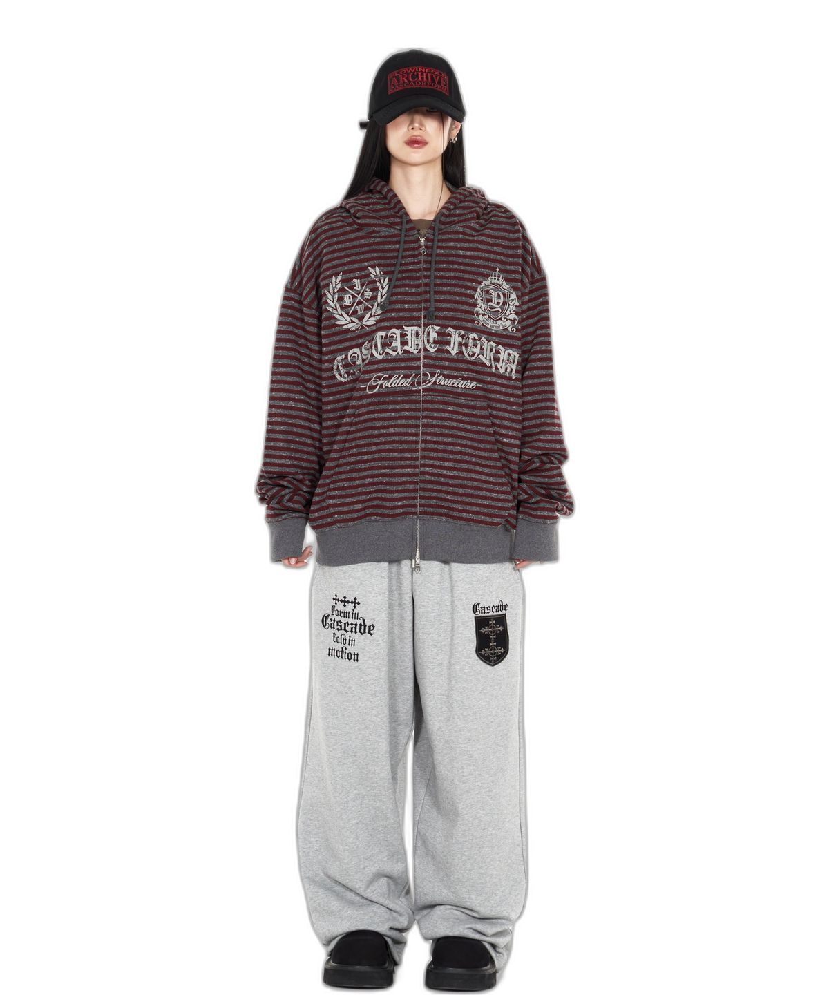 아이돈워너셀(IDWS) Proto Stripe Hoodie Zip Up Burgundy