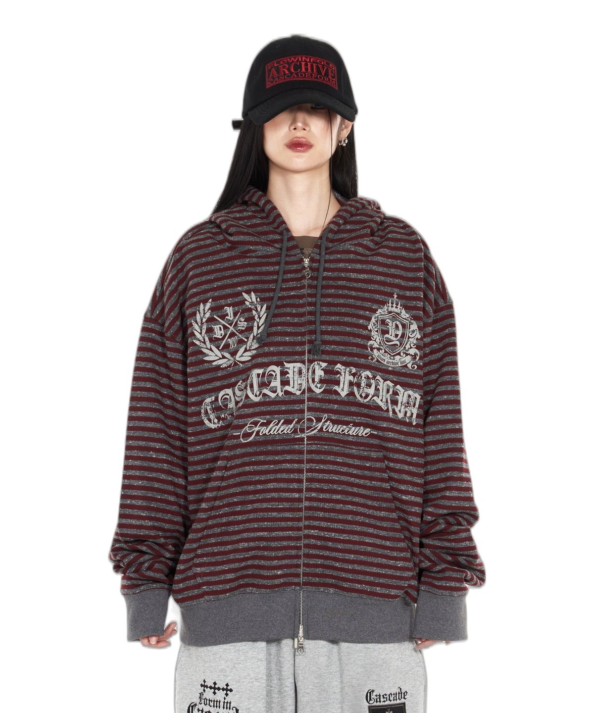 아이돈워너셀(IDWS) Proto Stripe Hoodie Zip Up Burgundy