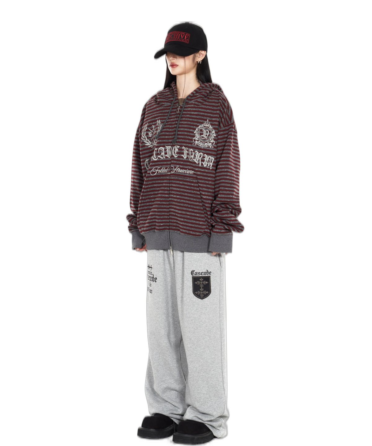 아이돈워너셀(IDWS) Proto Stripe Hoodie Zip Up Burgundy