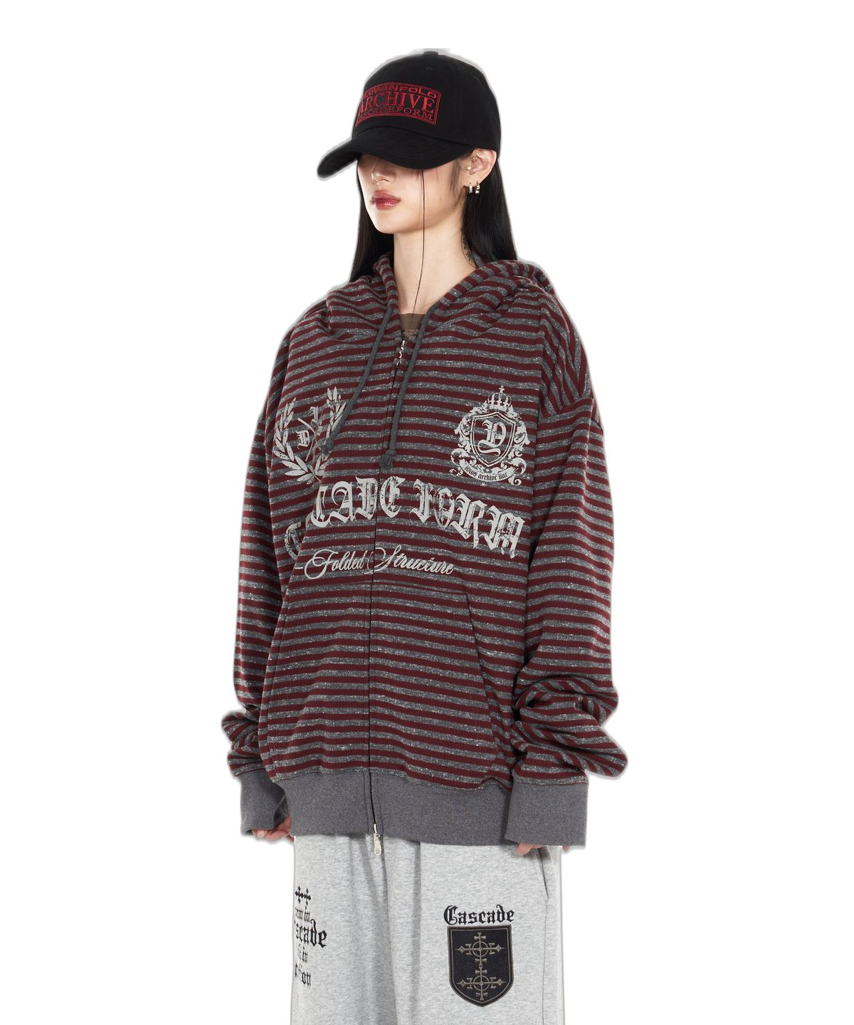 아이돈워너셀(IDWS) Proto Stripe Hoodie Zip Up Burgundy