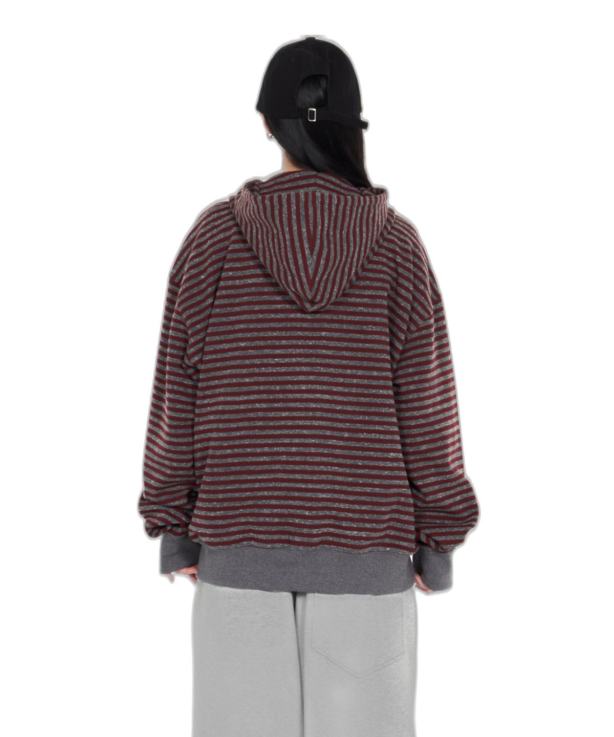 아이돈워너셀(IDWS) Proto Stripe Hoodie Zip Up Burgundy
