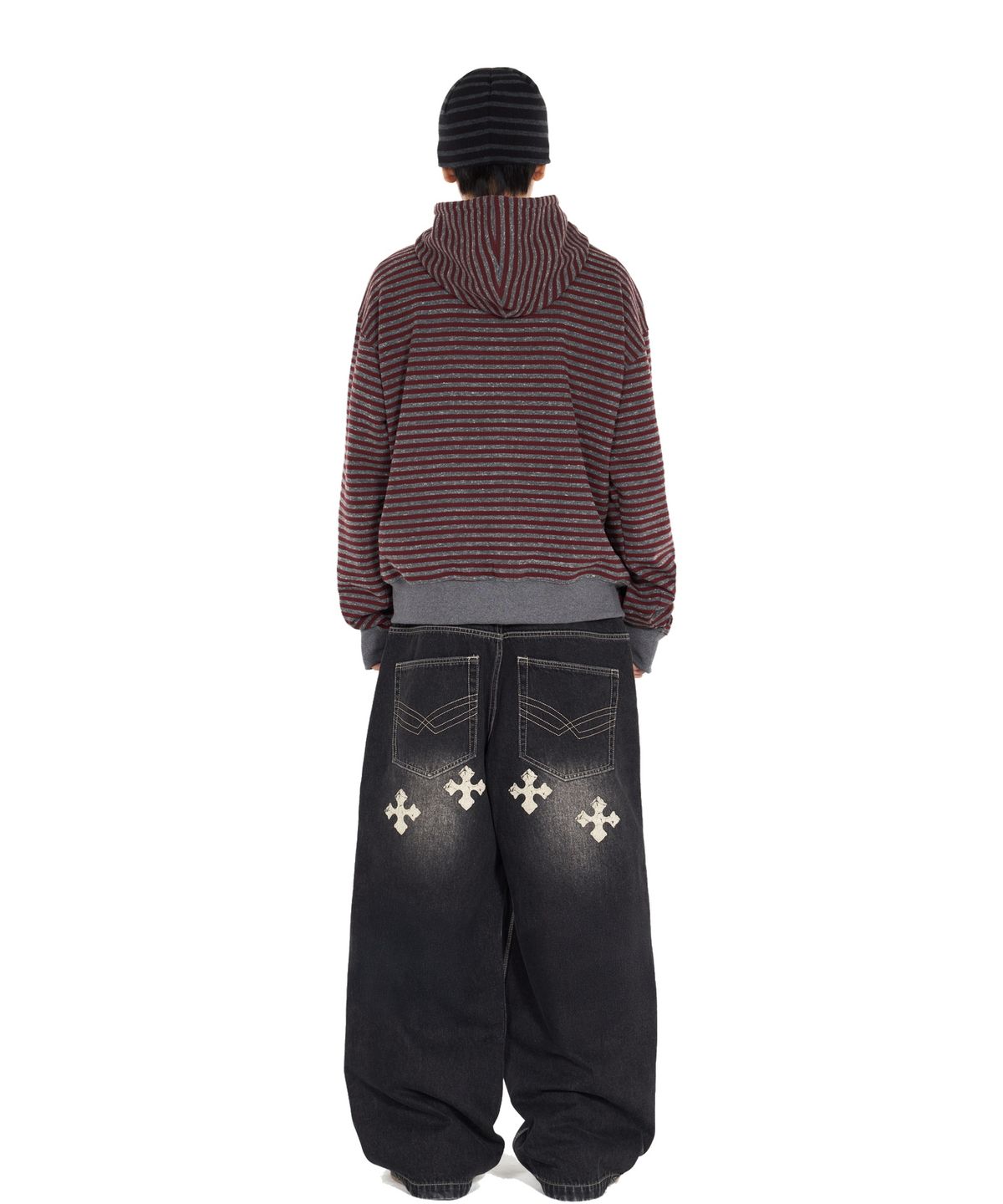 아이돈워너셀(IDWS) Proto Stripe Hoodie Zip Up Burgundy