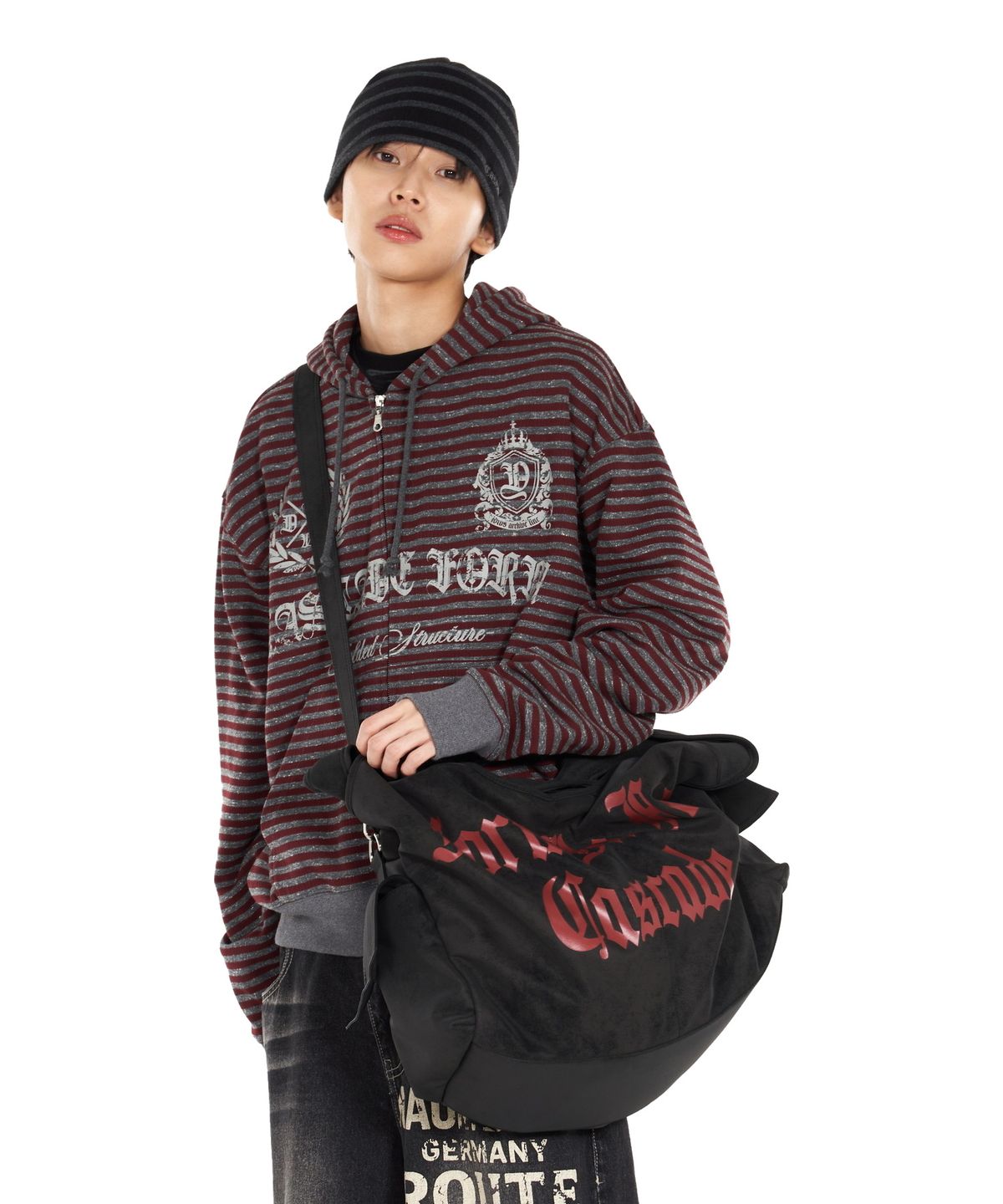 아이돈워너셀(IDWS) Proto Stripe Hoodie Zip Up Burgundy