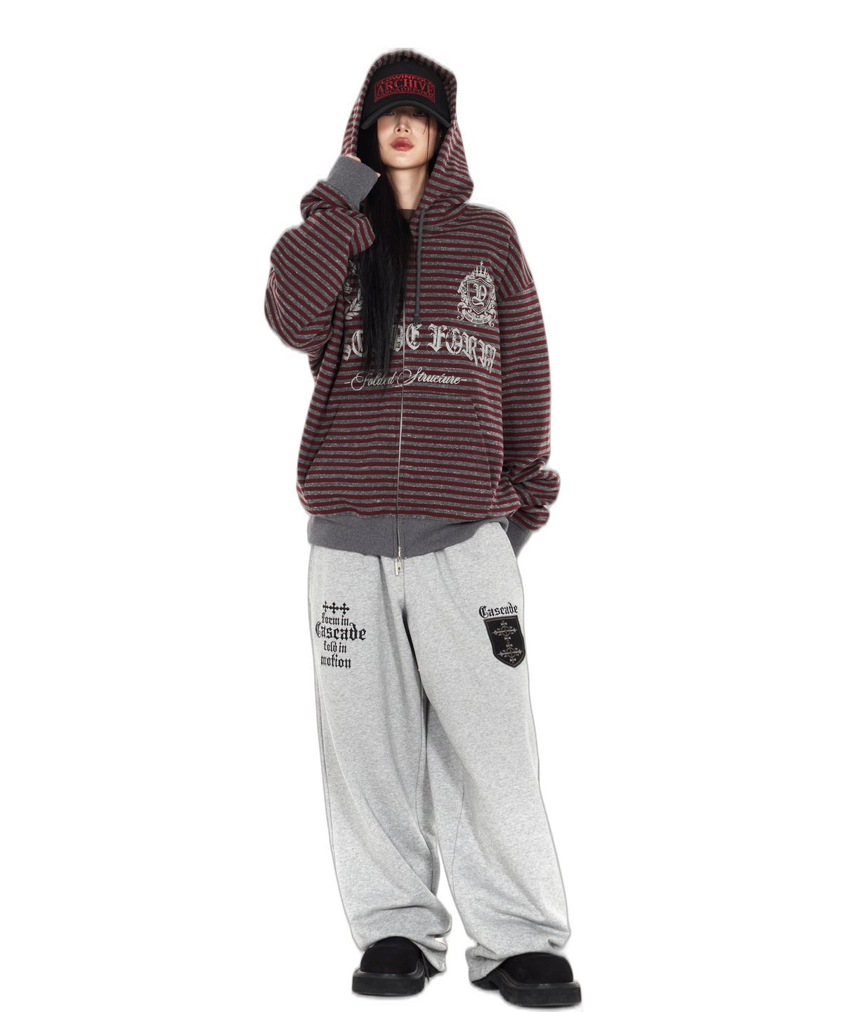 아이돈워너셀(IDWS) Proto Stripe Hoodie Zip Up Burgundy