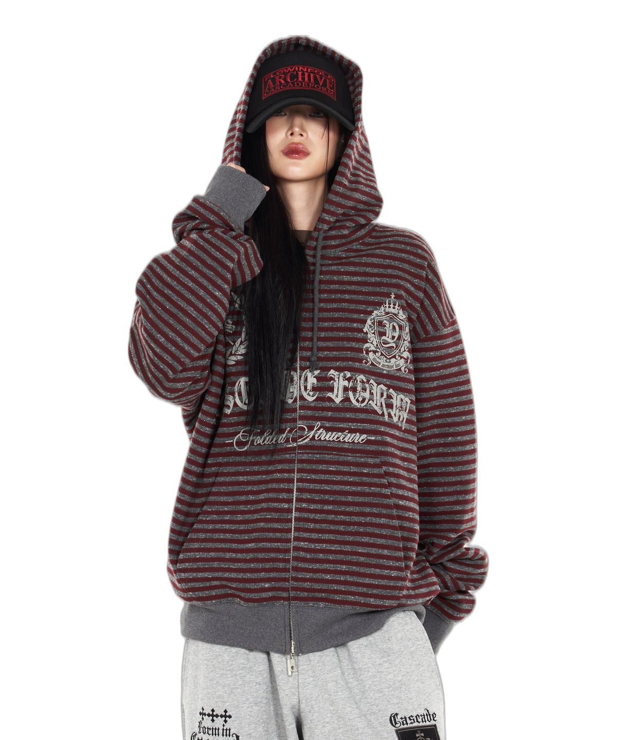 아이돈워너셀(IDWS) Proto Stripe Hoodie Zip Up Burgundy