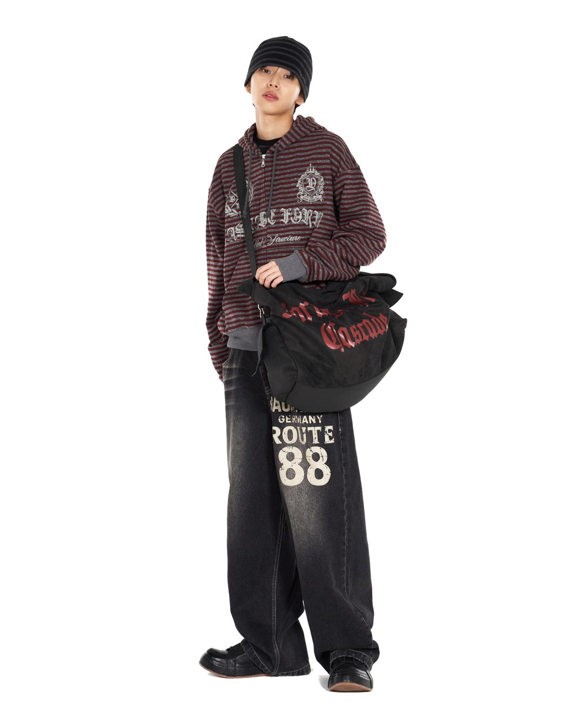 아이돈워너셀(IDWS) Proto Stripe Hoodie Zip Up Burgundy