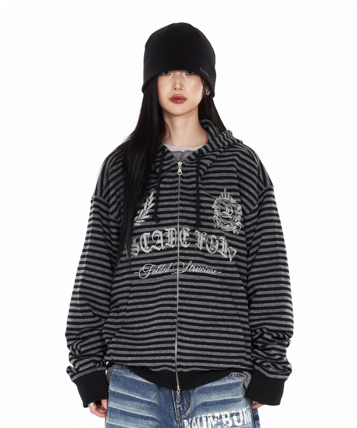 아이돈워너셀(IDWS) Proto Stripe Hoodie Zip Up Black