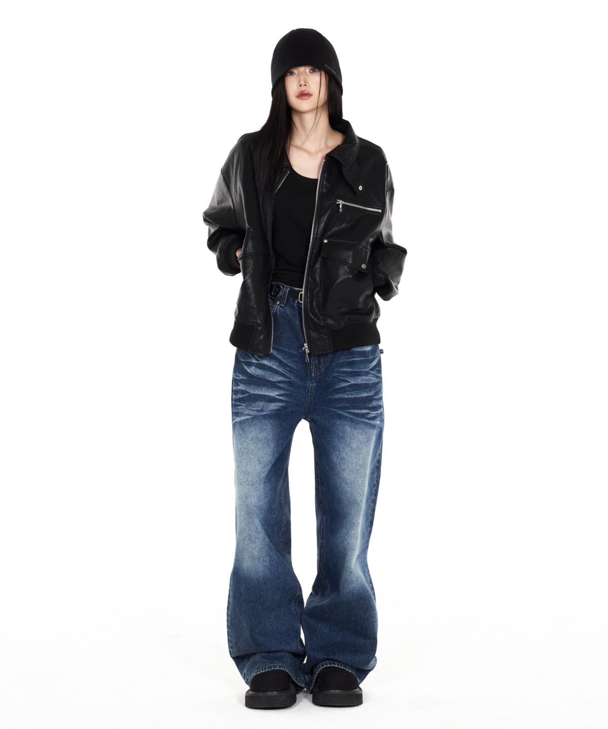 아이돈워너셀(IDWS) Misty Leather Blouson Black