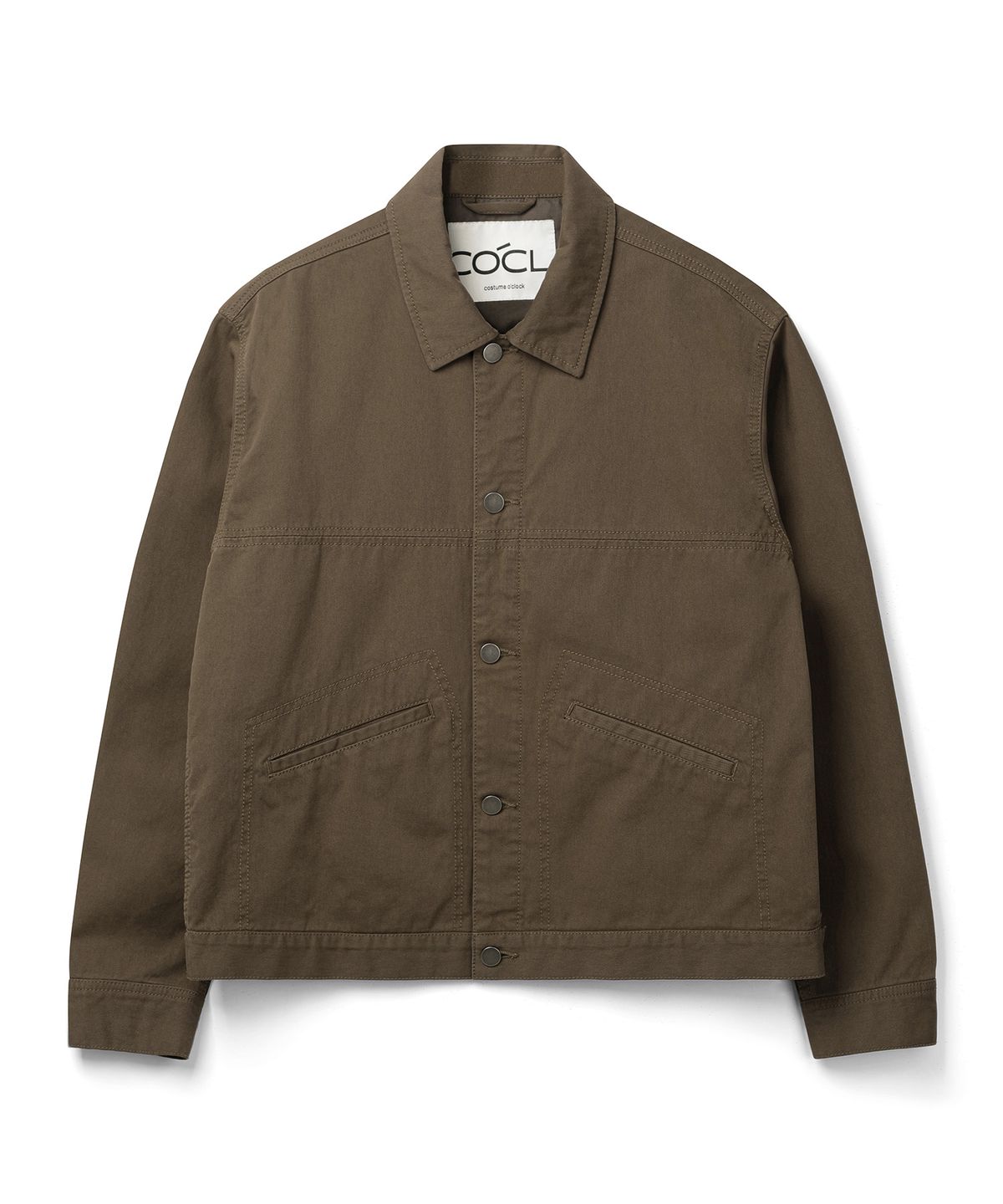 커스텀어클락(COSTUME O’CLOCK) 코튼 워크웨어 세미 크롭 자켓 머드브라운 COOSJK043MUDBROWN