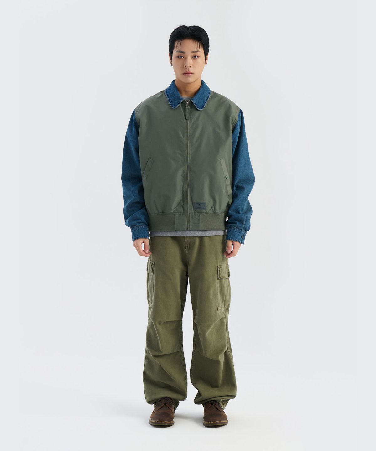 알파 인더스트리(ALPHA INDUSTRIES) 데님 릴랙스드 믹스드 미디어 플라이트 자켓 필드 그레이