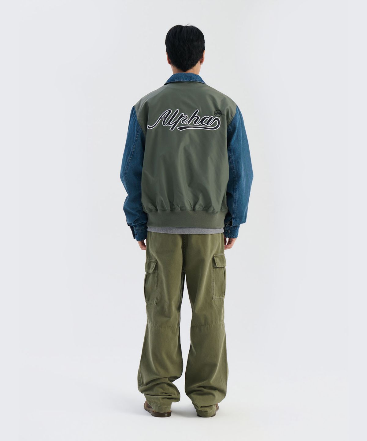 알파 인더스트리(ALPHA INDUSTRIES) 데님 릴랙스드 믹스드 미디어 플라이트 자켓 필드 그레이