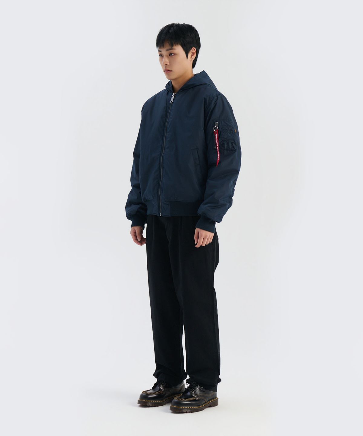 알파 인더스트리(ALPHA INDUSTRIES) MA-1 후디드 옥스퍼드 플라이트 자켓 레플리카 블루