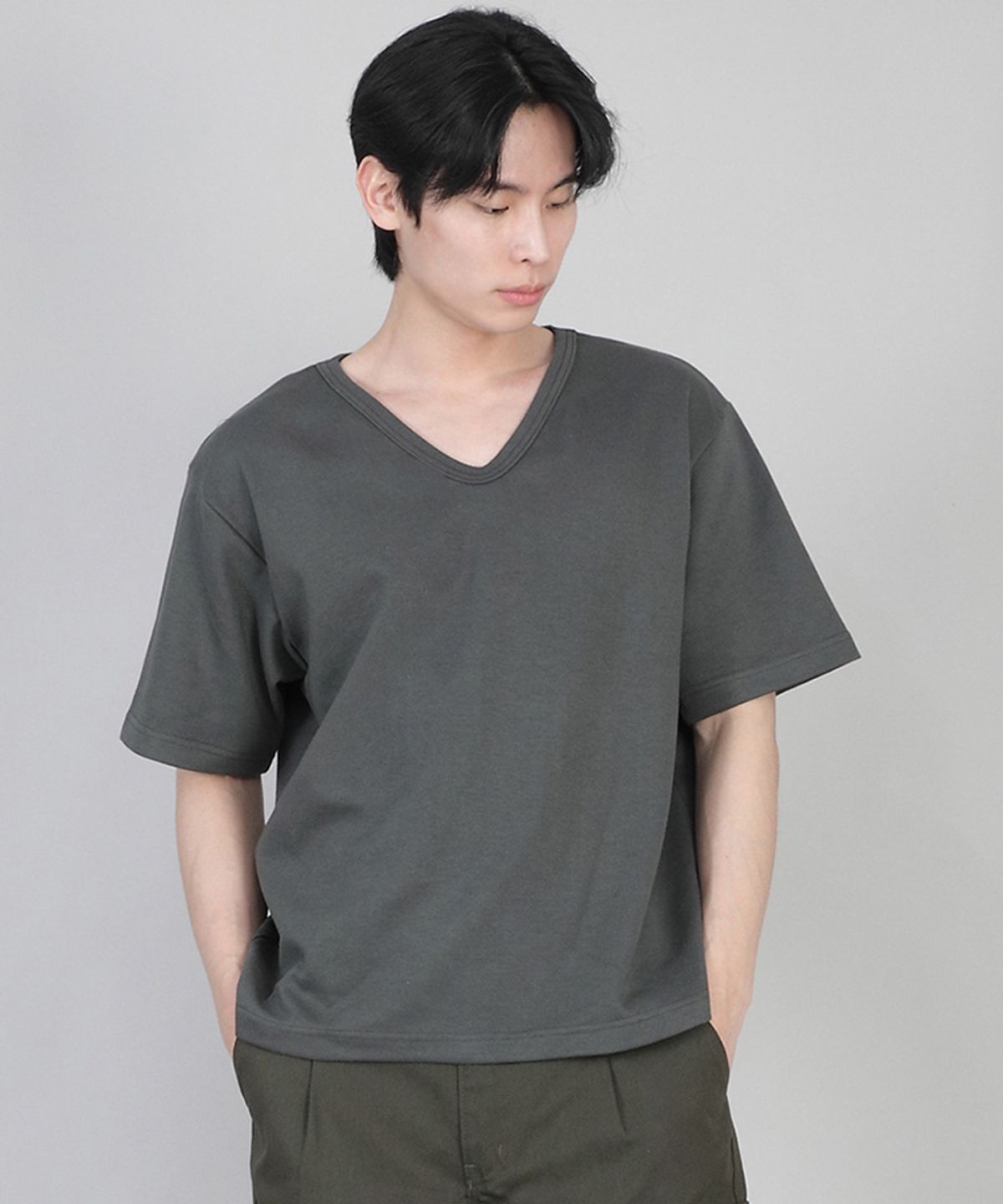 세인트크루(SAINTCREW) 무지 V넥 반팔티 VSR-881 슬레이트 그레이
