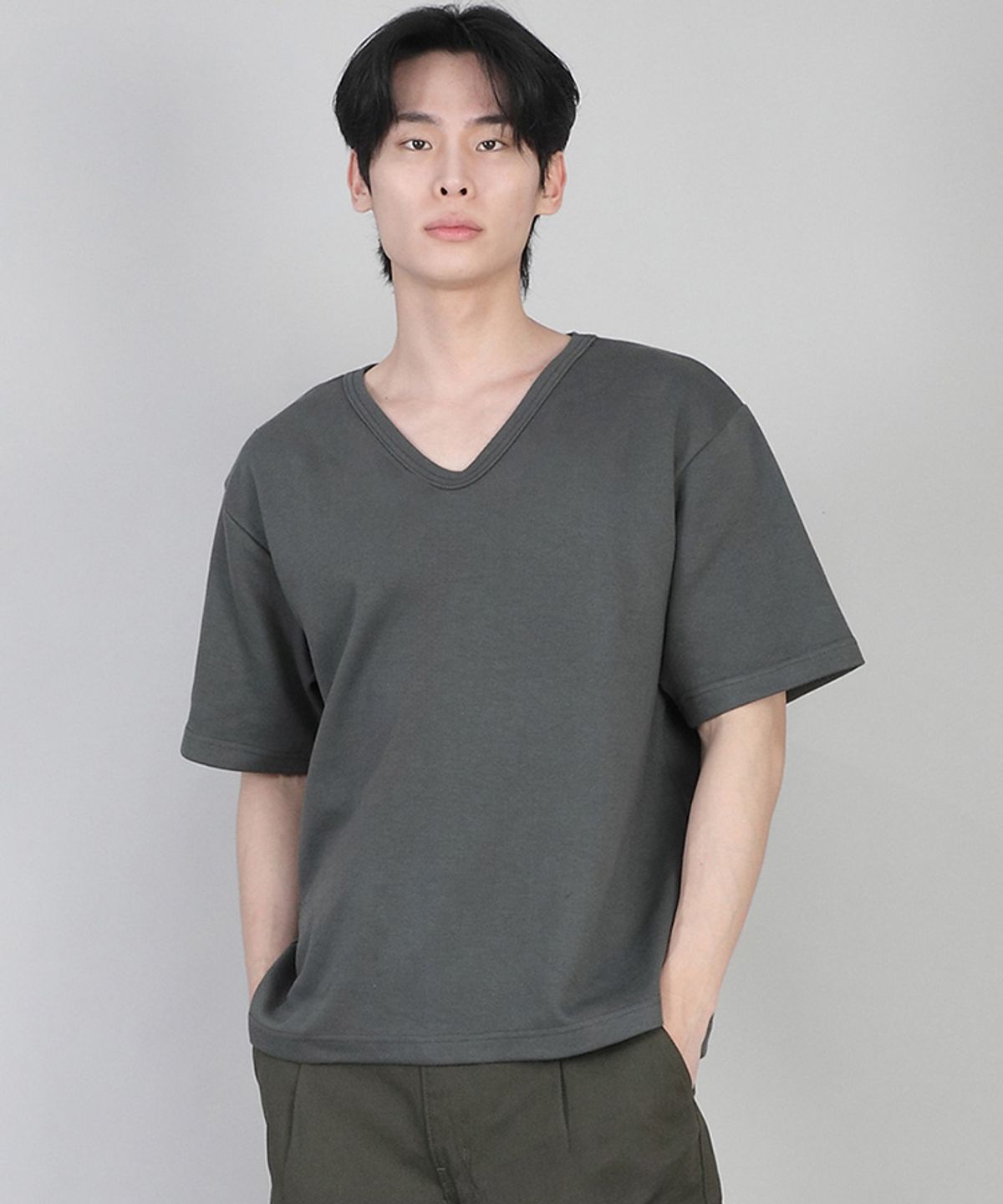 세인트크루(SAINTCREW) 무지 V넥 반팔티 VSR-881 슬레이트 그레이