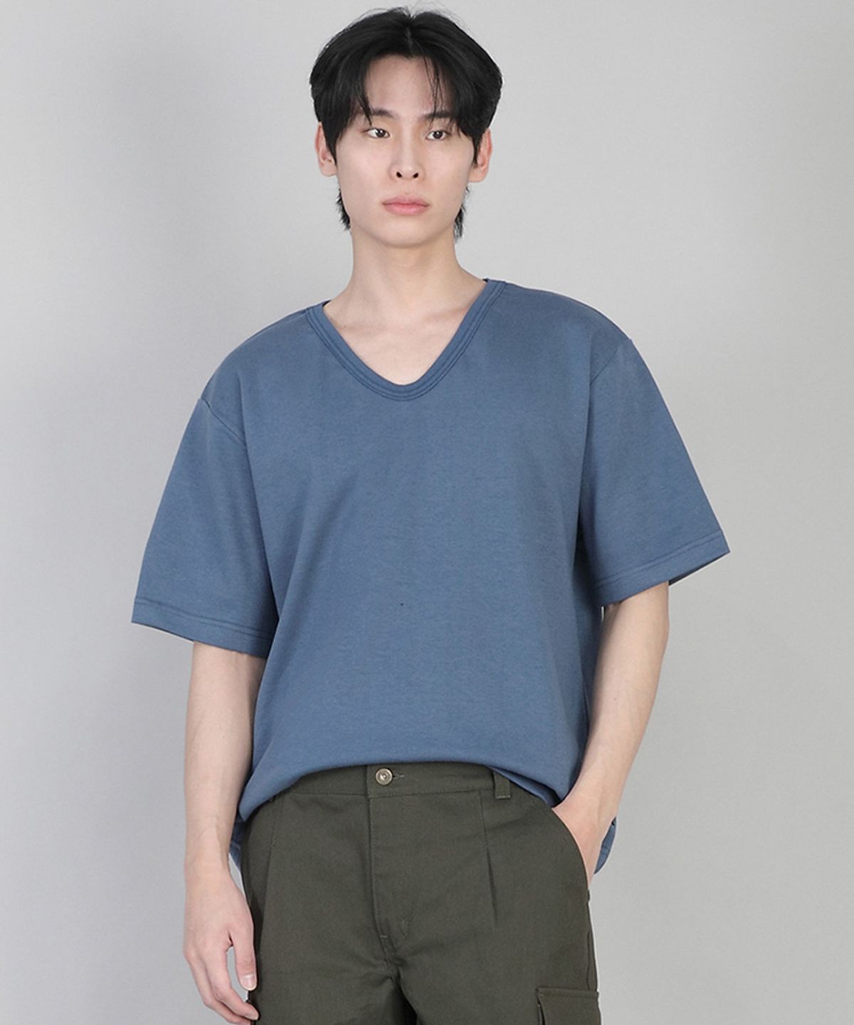 세인트크루(SAINTCREW) 무지 V넥 반팔티 VSR-881 이집션 블루