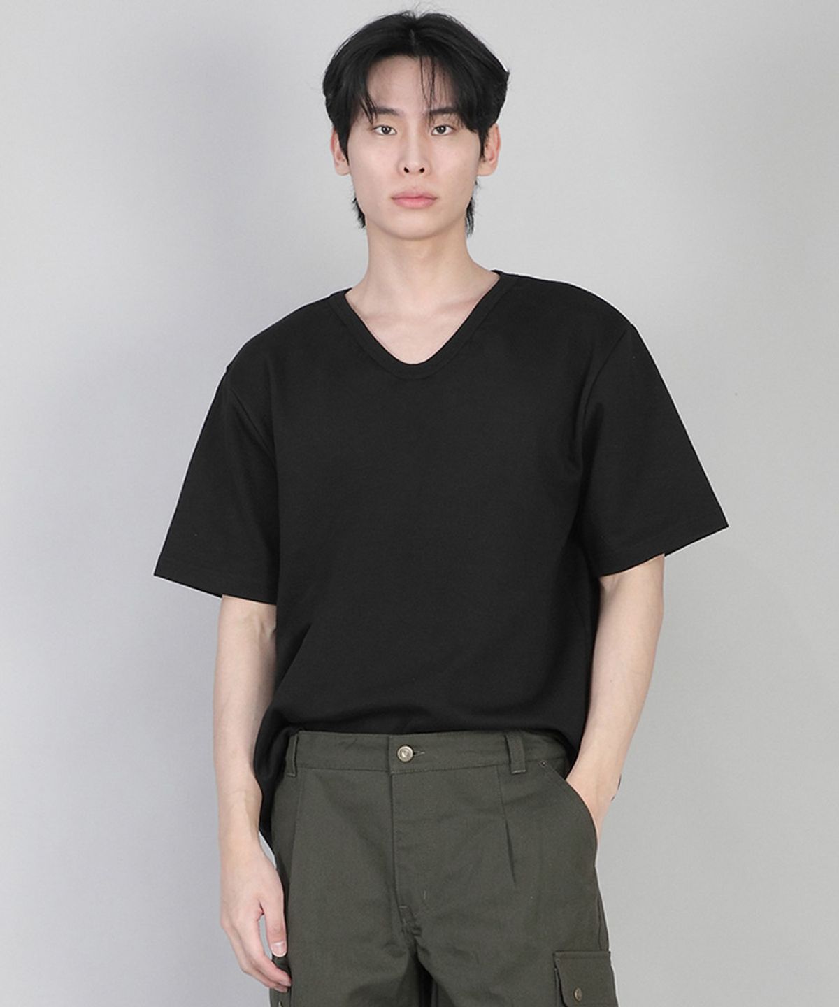 세인트크루(SAINTCREW) 무지 V넥 반팔티 VSR-881 블랙