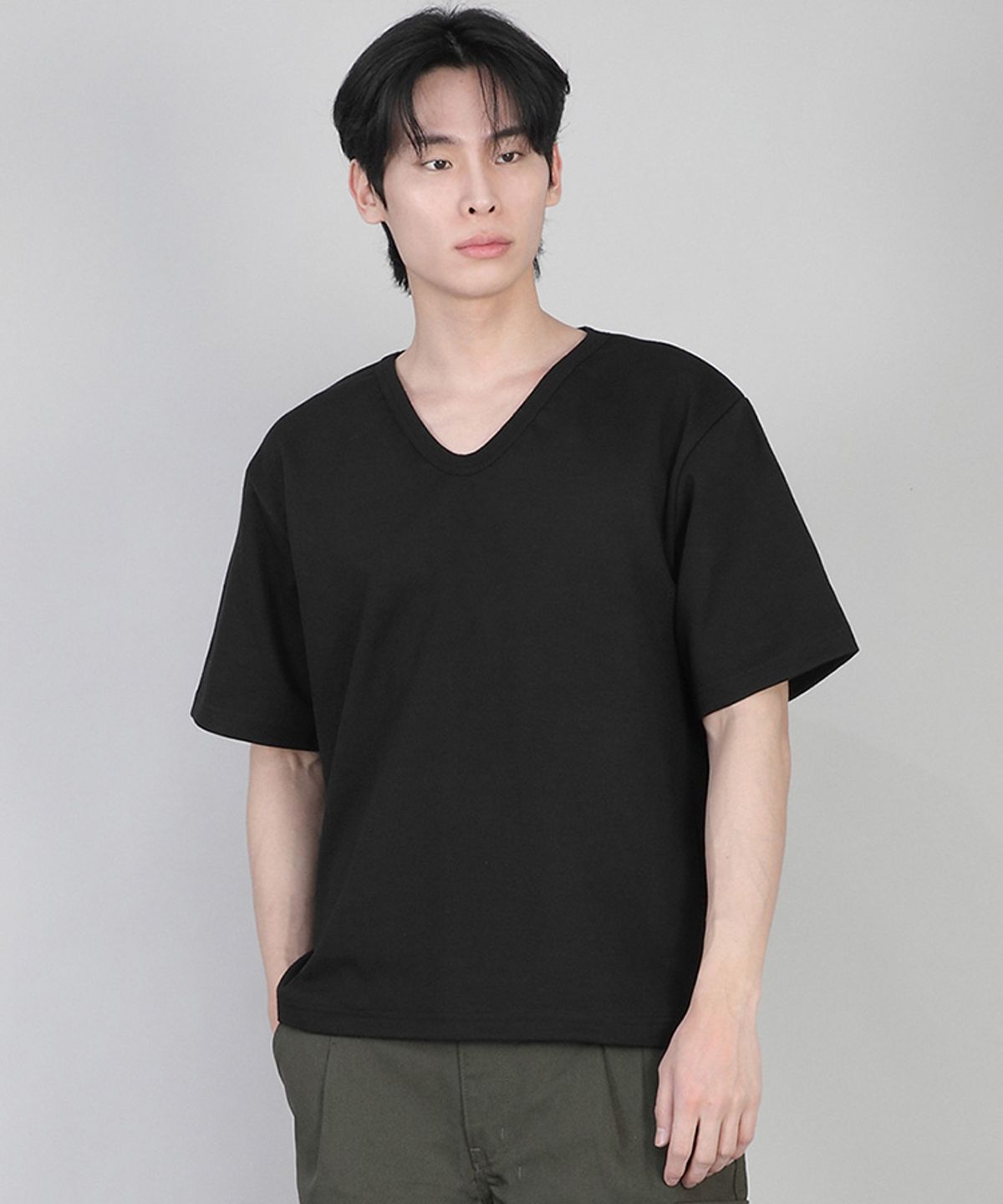 세인트크루(SAINTCREW) 무지 V넥 반팔티 VSR-881 블랙