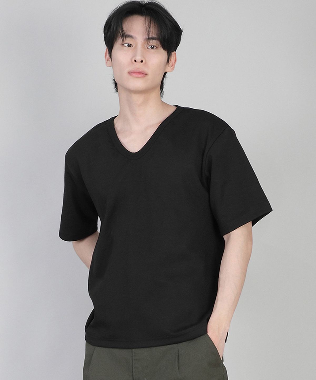 세인트크루(SAINTCREW) 무지 V넥 반팔티 VSR-881 블랙