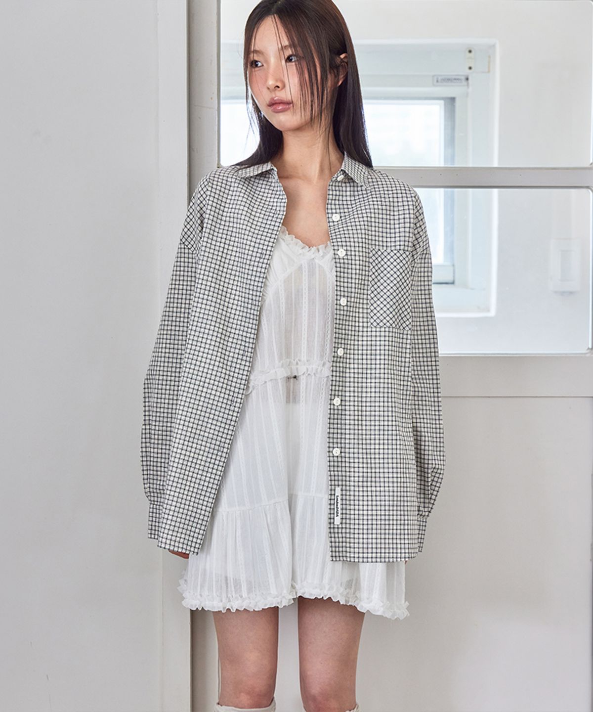런던다다(LONDONDADA) Loose Fit Patched Check Shirt, 2colors