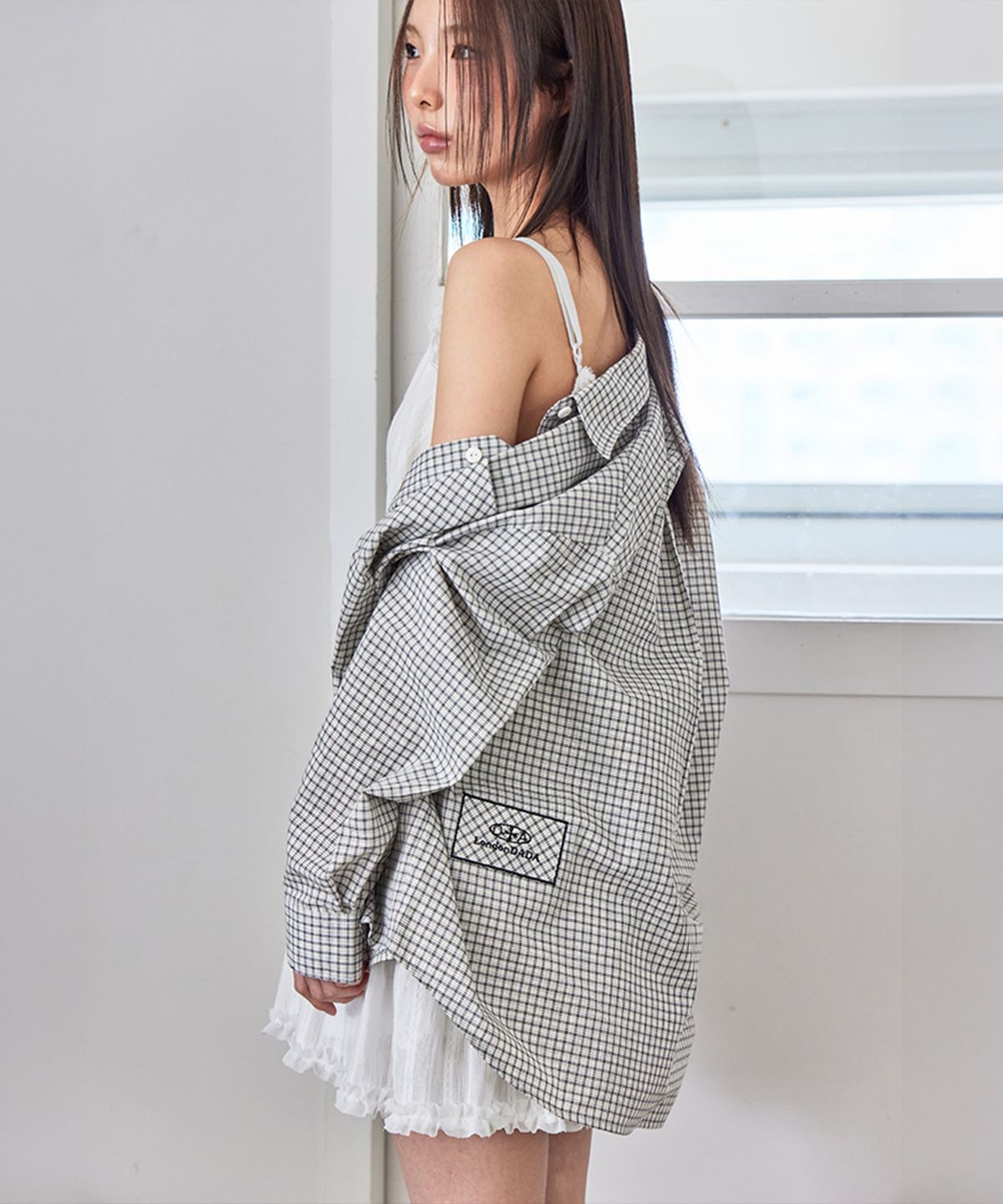 런던다다(LONDONDADA) Loose Fit Patched Check Shirt, 2colors