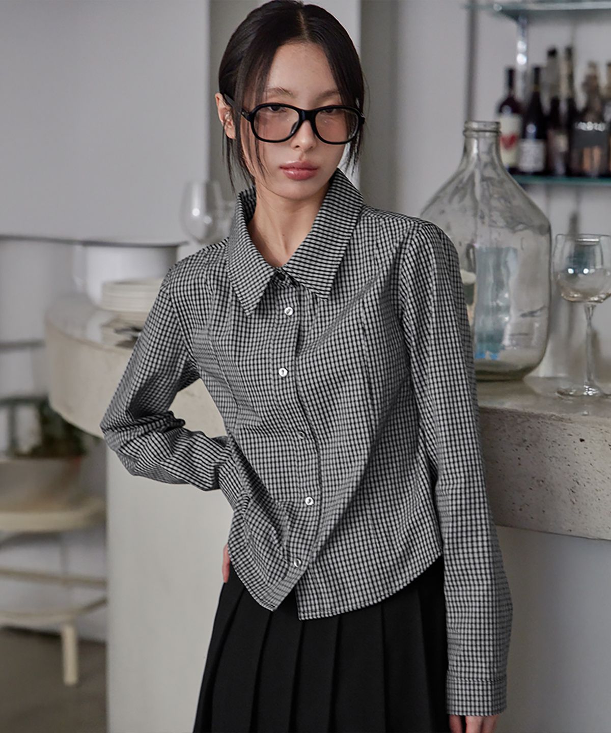 런던다다(LONDONDADA) Slim Line Check Shirt, BLACK