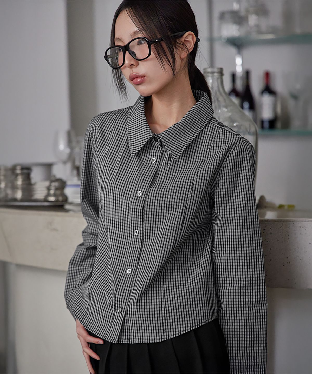 런던다다(LONDONDADA) Slim Line Check Shirt, BLACK