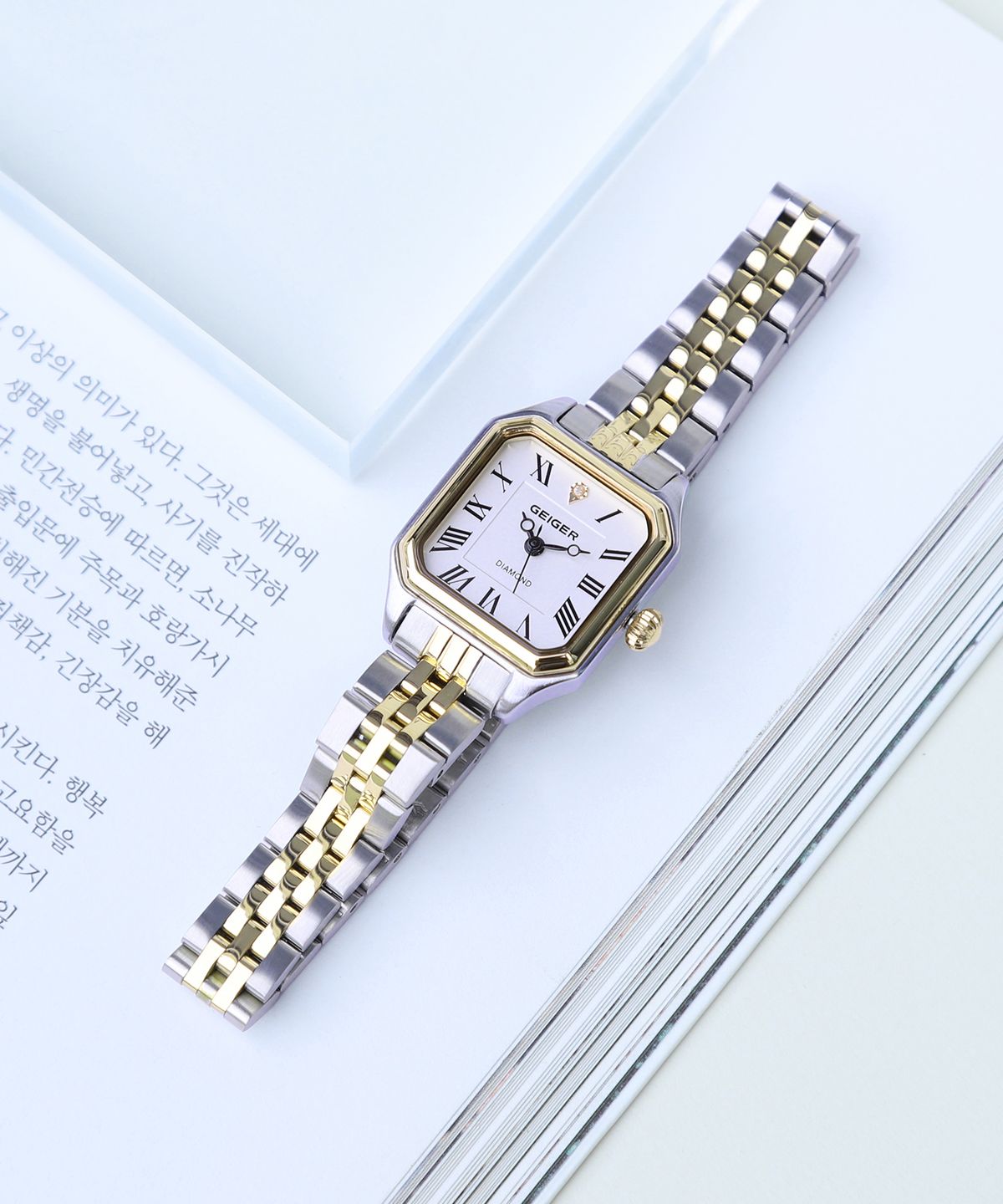 가이거(GEIGER) GE1260GCB 여성 옥타곤 다이아 메탈시계