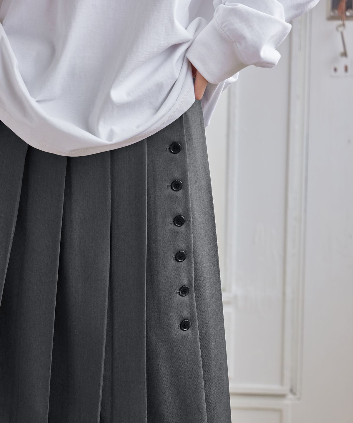 런던다다(LONDONDADA) Pleated Wrap Skirt, CHARCOAL