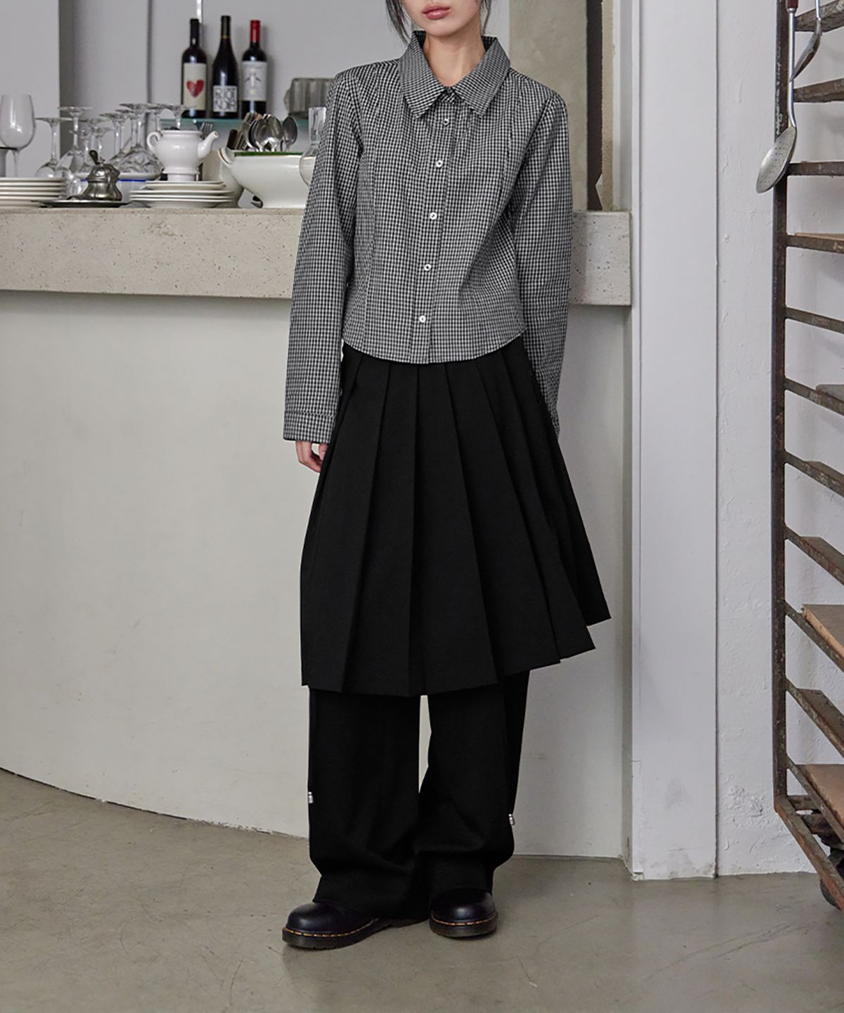 런던다다(LONDONDADA) Pleated Wrap Skirt, BLACK