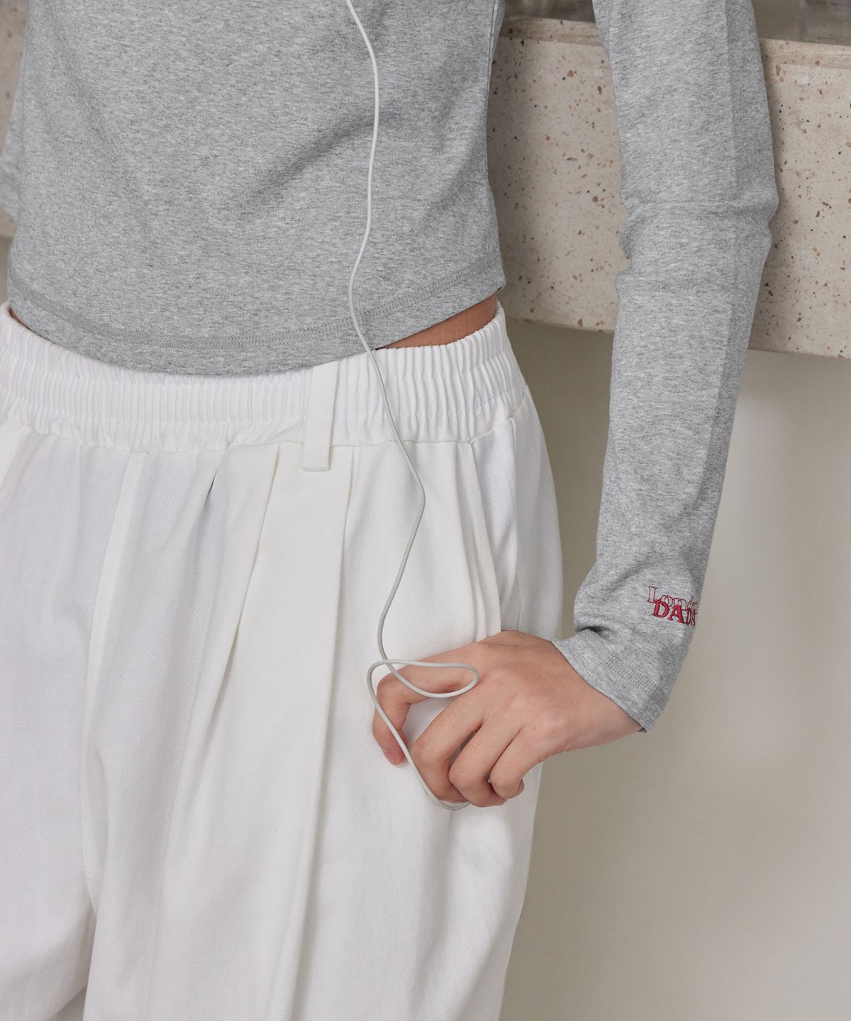 런던다다(LONDONDADA) Cropped Round-Hem Long Sleeve Top, M.GREY