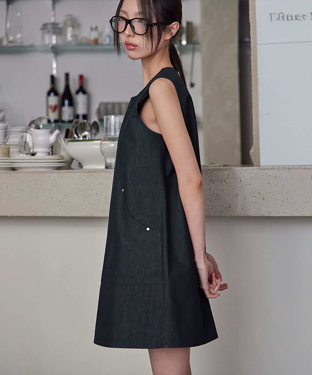 런던다다(LONDONDADA) Sleeveless Cotton Mini Dress, SLATE DENIM