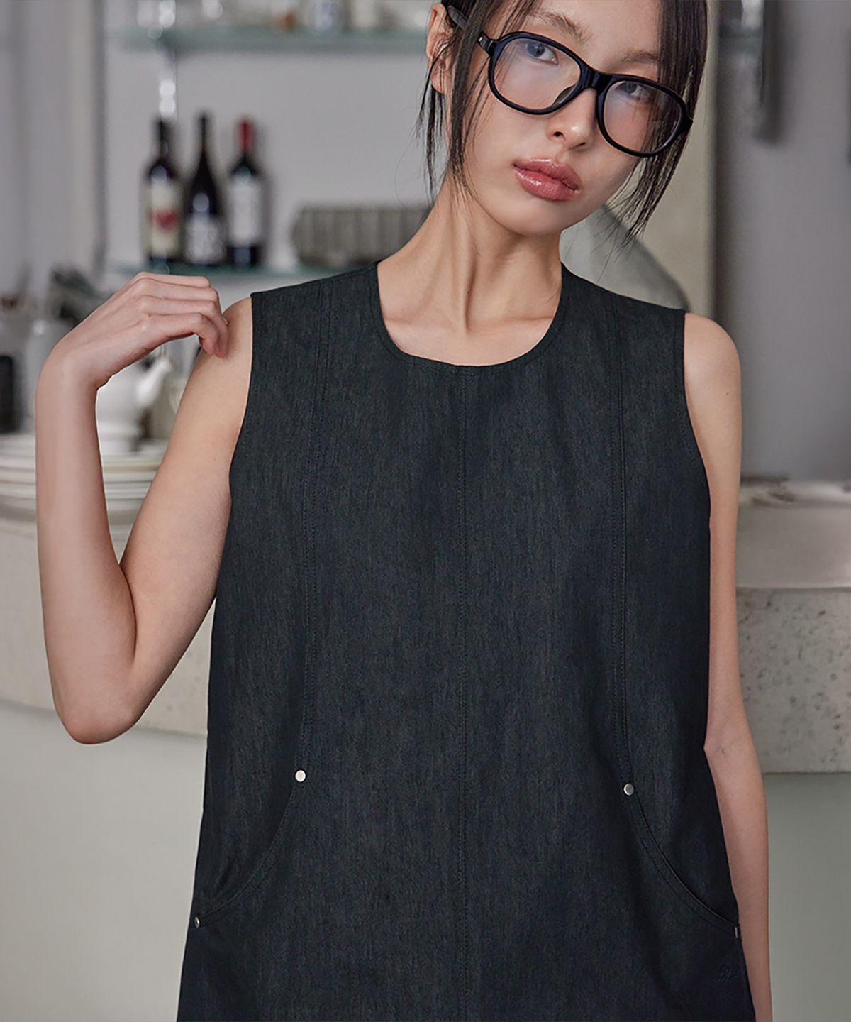 런던다다(LONDONDADA) Sleeveless Cotton Mini Dress, SLATE DENIM