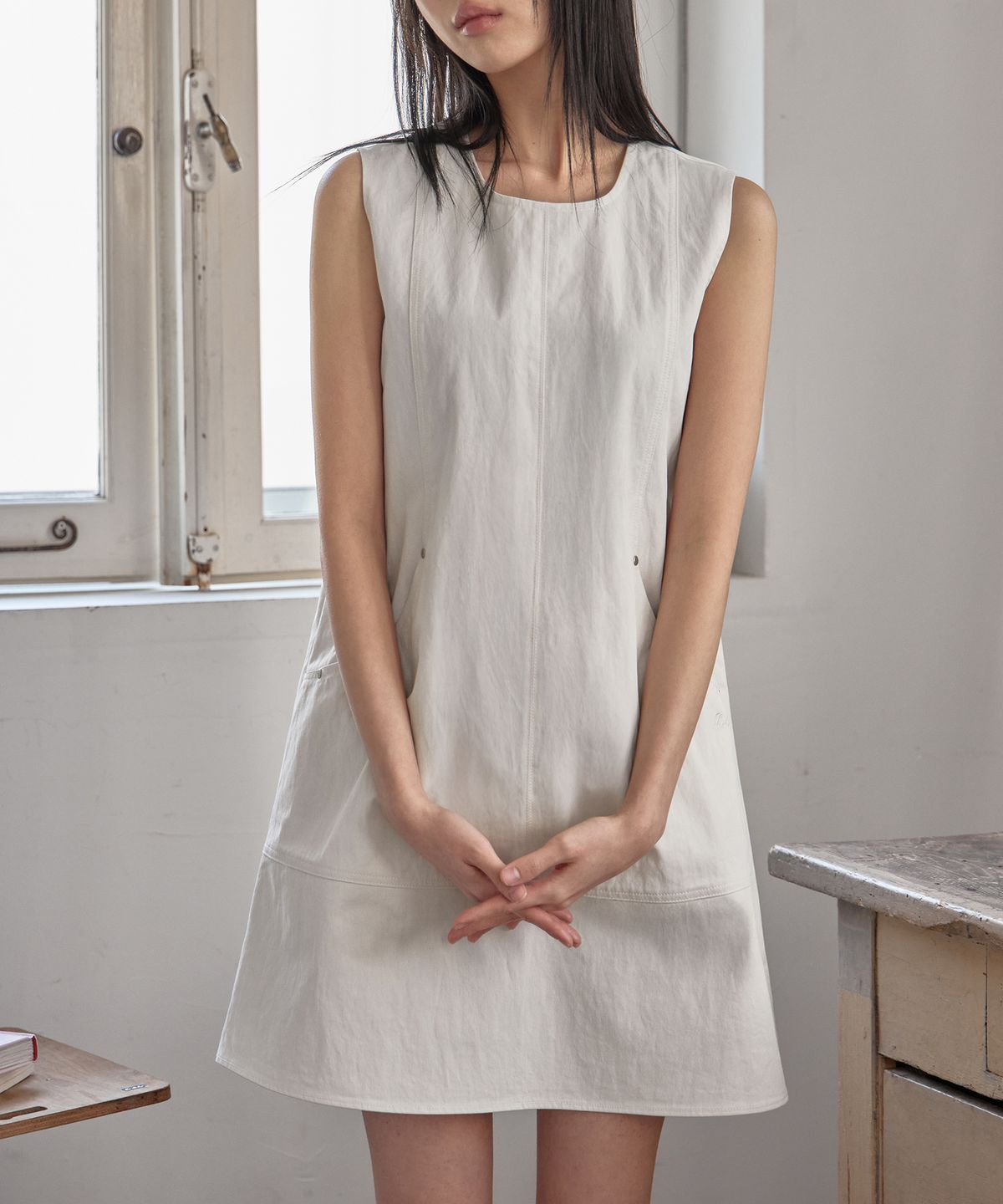 런던다다(LONDONDADA) Sleeveless Cotton Mini Dress, CLOUD