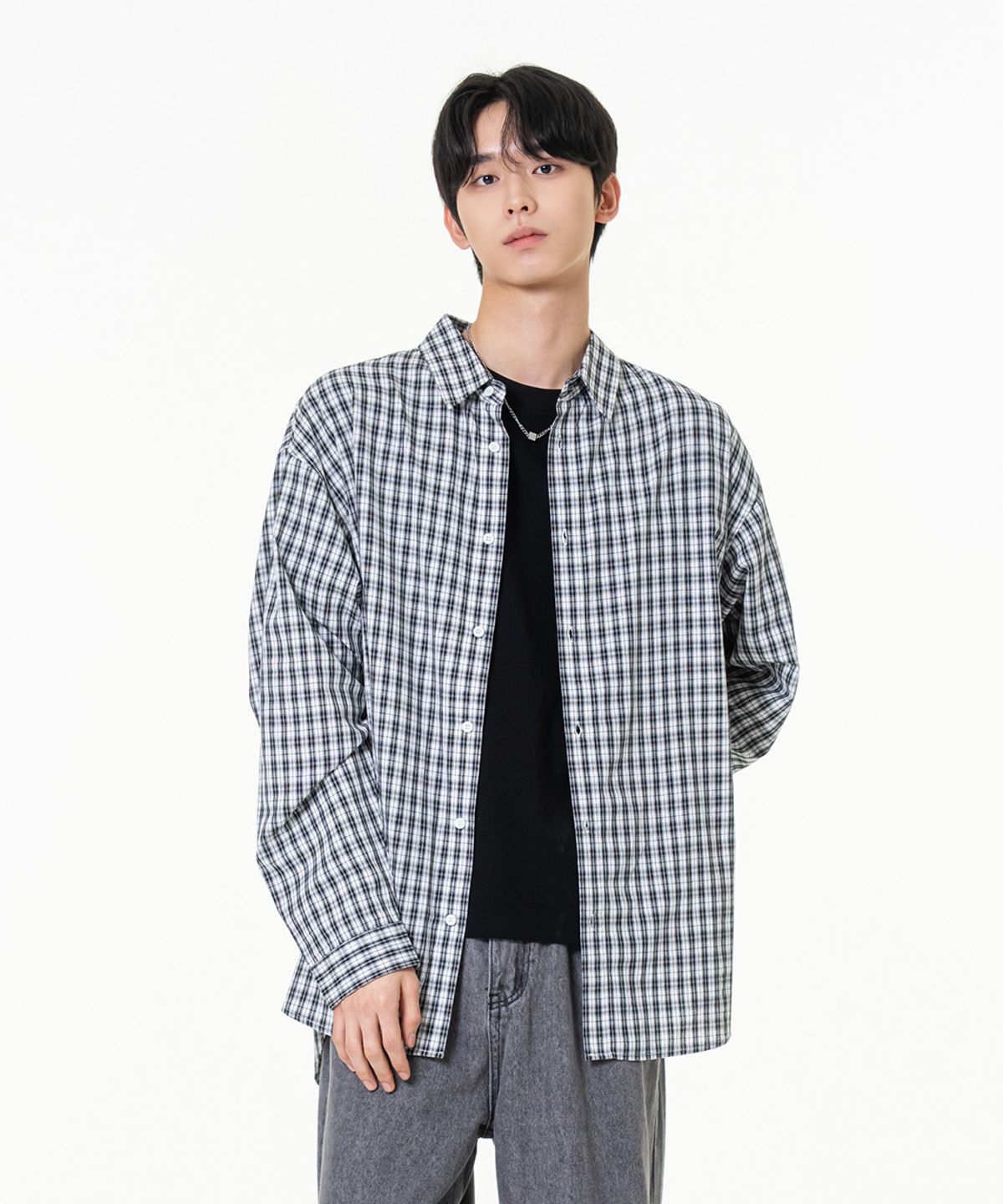 모즈모즈(MOZMOZ) 소프트 베이직 라이트 체크셔츠 블랙
