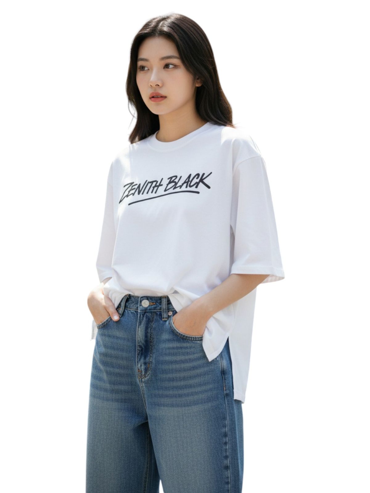 지블랙(ZBLACK) 제니스 블랙 언더라인 밀라노 7부 티셔츠(WHITE)