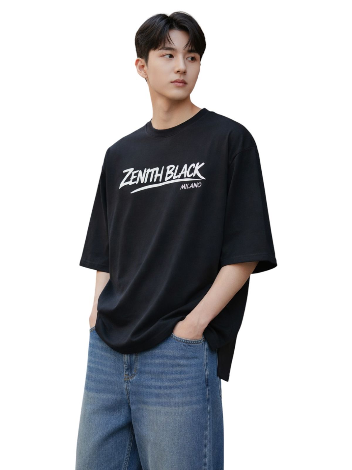 지블랙(ZBLACK) 제니스 블랙 언더라인 밀라노 7부 티셔츠(BLACK)