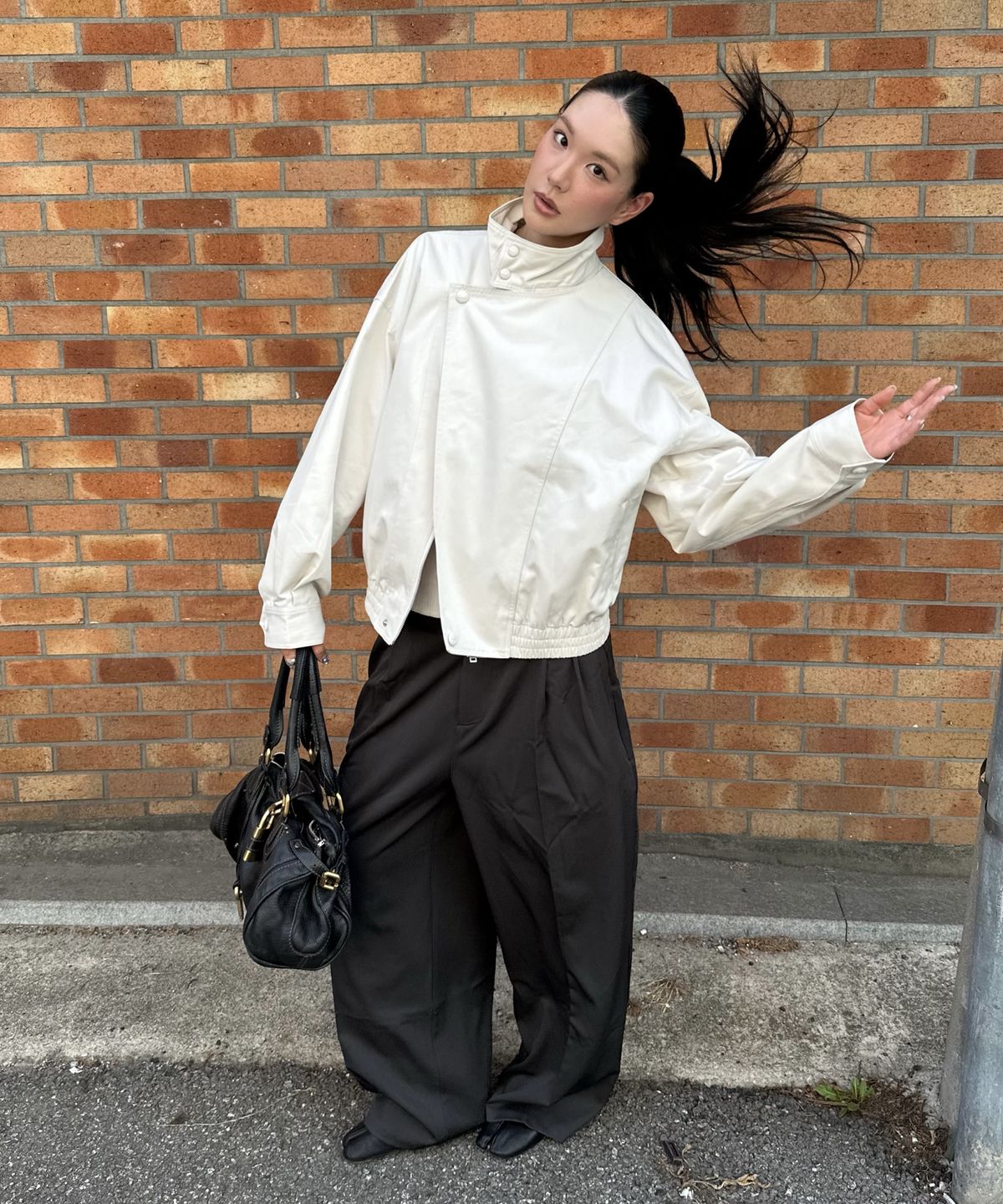 런던다다(LONDONDADA) Oversized High-Neck Cotton Blouson, CLOUD